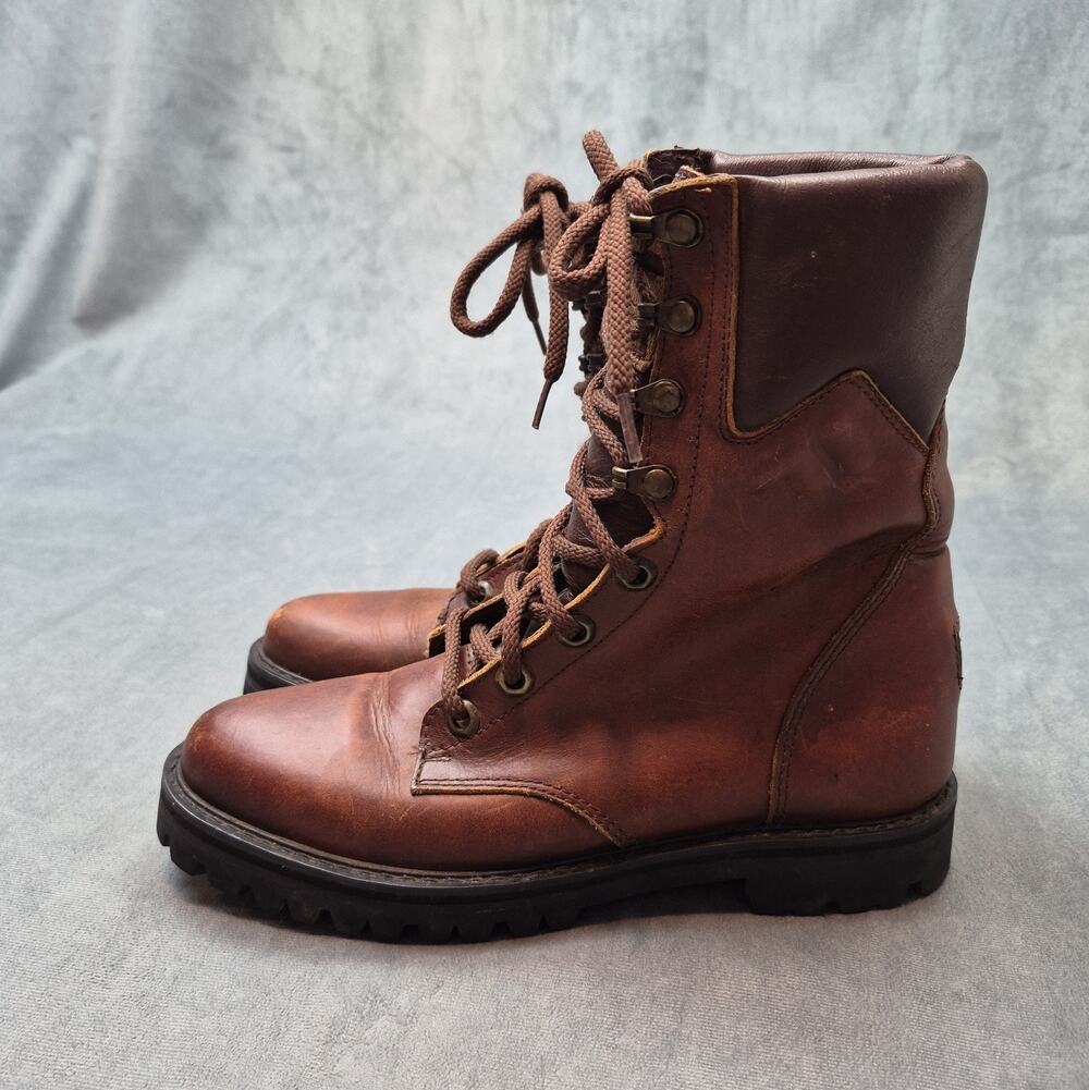 Vintage Y2K 90s Fila Brown Leather Hiking Combat Work Boots Women's Size 7.5